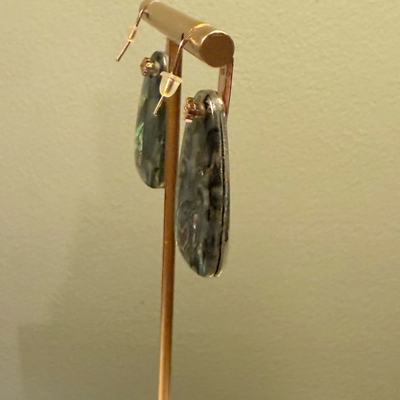 Kendra Scott Marty Iridescent Abalone Teal 14K Gold Plated Drop Earrings - Picture 4 of 9